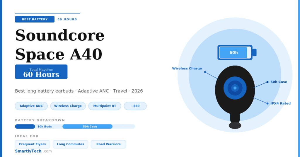 Anker Soundcore Space A40 — Best Long Battery Life Earbuds
